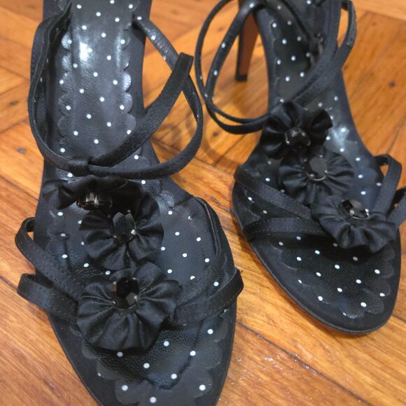 Rare Vintage 1990s Moschino Embellished Ribbon and Gem Black Sandals - Picture 5 of 8